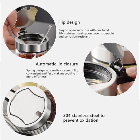 Kitchen Clear Glass Spice Jars Seasonning Box Set of 2 with Spoons, Seasoning Containers Bottles with Stainless Steel Cap,10oz for Home and Kitchen (2) in Kuwait