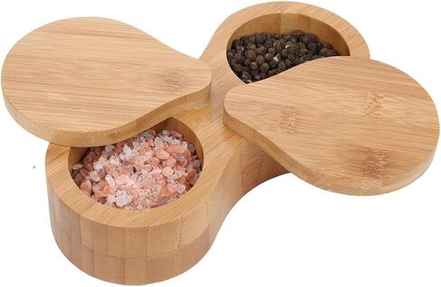 Lily's Home Double Round Bamboo Container, Spices Storage Jar, Salt and Pepper Wooden Box in Saudi Arabia