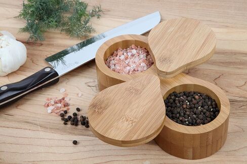 Lily's Home Double Round Bamboo Container, Spices Storage Jar, Salt and Pepper Wooden Box in Saudi Arabia