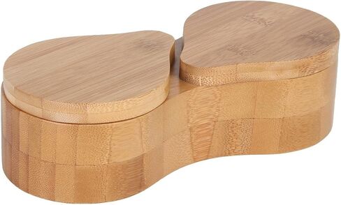 Lily's Home Double Round Bamboo Container, Spices Storage Jar, Salt and Pepper Wooden Box in Saudi Arabia