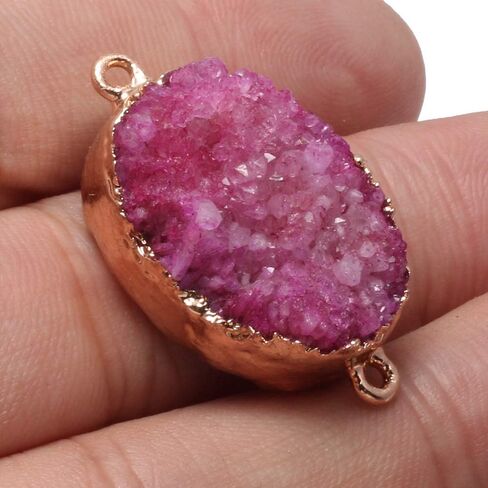 LE SKY Natural Oval Shape Druzy Geode Agate Stone Connectors Healing Chakra Crystal Gemstone Pendant Charms for Jewelry Making 5 Pcs in Saudi Arabia