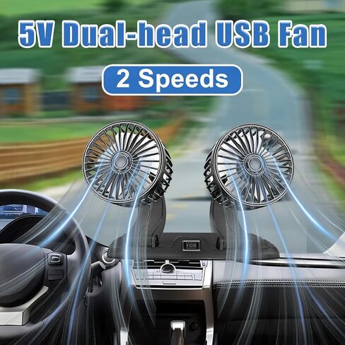 مروحة سيارة، مروحة USB مزدوجة الرأس مطورة لعام 2024 للسيارة، مروحة تبريد محمولة للمركبة مع تبريد قوي، مروحة مكتب تدور 360 درجة لسيارة شاحنة فان SUV RV قارب - تعمل بمنفذ USB in Saudi Arabia