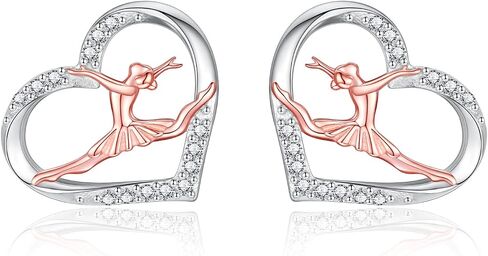 Sterling Silver Ballerina Earrings Necklace for Women Ballet Dancer Heart Stud Earrings Ballerina Christmas Jewelry Gift for Daughter Granddaughter in Saudi Arabia