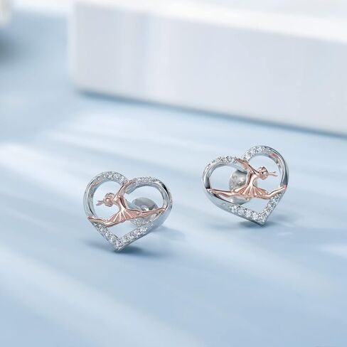 Sterling Silver Ballerina Earrings Necklace for Women Ballet Dancer Heart Stud Earrings Ballerina Christmas Jewelry Gift for Daughter Granddaughter in Saudi Arabia