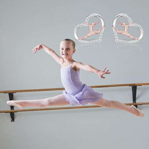 Sterling Silver Ballerina Earrings Necklace for Women Ballet Dancer Heart Stud Earrings Ballerina Christmas Jewelry Gift for Daughter Granddaughter in Saudi Arabia