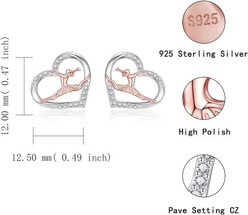 Sterling Silver Ballerina Earrings Necklace for Women Ballet Dancer Heart Stud Earrings Ballerina Christmas Jewelry Gift for Daughter Granddaughter in Saudi Arabia