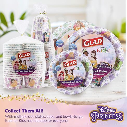 Glad for Kids Disney Princess “Magic is in All of Us" 9oz Paper Cups | Disney Princess Paper Cups, Kids Snack Cups | Kid-Friendly Paper Cups for Everyday Use, 9oz Paper Cups 24 Ct in Kuwait
