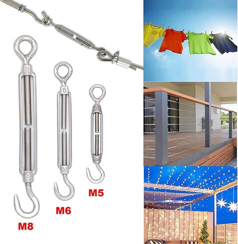 Hook and Eye Turnbuckles Wire Rope Tensioner for Sun Shade Tent Installation(M6X6PCS) in Saudi Arabia