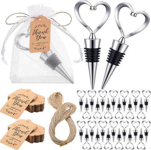 90 Pack Heart Shaped Wine Stoppers Wedding Favors for Guests Stainless Steel Love Beverage Bottle Stopper with 100 Tags 100 Organza Bags and Twine Bulk for Bridal Shower Valentines Party Favors Gifts in Saudi Arabia