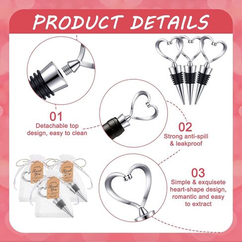 90 Pack Heart Shaped Wine Stoppers Wedding Favors for Guests Stainless Steel Love Beverage Bottle Stopper with 100 Tags 100 Organza Bags and Twine Bulk for Bridal Shower Valentines Party Favors Gifts in Saudi Arabia