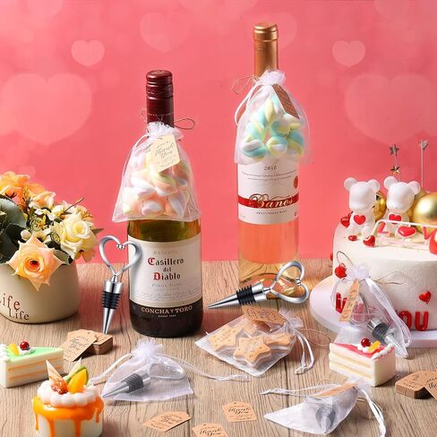 90 Pack Heart Shaped Wine Stoppers Wedding Favors for Guests Stainless Steel Love Beverage Bottle Stopper with 100 Tags 100 Organza Bags and Twine Bulk for Bridal Shower Valentines Party Favors Gifts in Saudi Arabia
