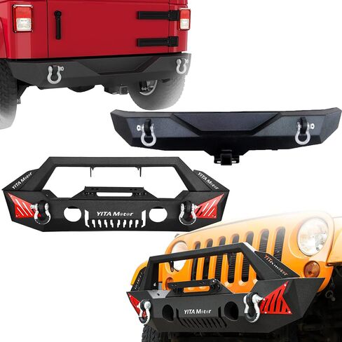 YITAMOTOR Rear Bumper Compatible with 07-18 Jeep Wrangler JK & Unlimited Rock Crawler Off Road Bumper w/ 2" Hitch Receiver & D-Ring, Textured Black in Saudi Arabia