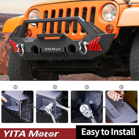 YITAMOTOR Rear Bumper Compatible with 07-18 Jeep Wrangler JK & Unlimited Rock Crawler Off Road Bumper w/ 2" Hitch Receiver & D-Ring, Textured Black in Saudi Arabia