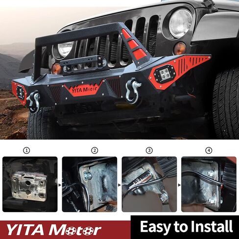 المصد الخلفي YITAMOTOR متوافق مع 07-18 Jeep Wrangler JK & Unlimited Rock Crawler Off Road Bumper مع جهاز استقبال وصلة 2 بوصة وحلقة على شكل حرف D، أسود مزخرف in Saudi Arabia