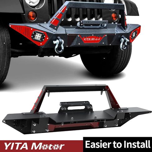 المصد الخلفي YITAMOTOR متوافق مع 07-18 Jeep Wrangler JK & Unlimited Rock Crawler Off Road Bumper مع جهاز استقبال وصلة 2 بوصة وحلقة على شكل حرف D، أسود مزخرف in Saudi Arabia