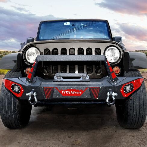 المصد الخلفي YITAMOTOR متوافق مع 07-18 Jeep Wrangler JK & Unlimited Rock Crawler Off Road Bumper مع جهاز استقبال وصلة 2 بوصة وحلقة على شكل حرف D، أسود مزخرف in Saudi Arabia