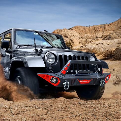 المصد الخلفي YITAMOTOR متوافق مع 07-18 Jeep Wrangler JK & Unlimited Rock Crawler Off Road Bumper مع جهاز استقبال وصلة 2 بوصة وحلقة على شكل حرف D، أسود مزخرف in Saudi Arabia