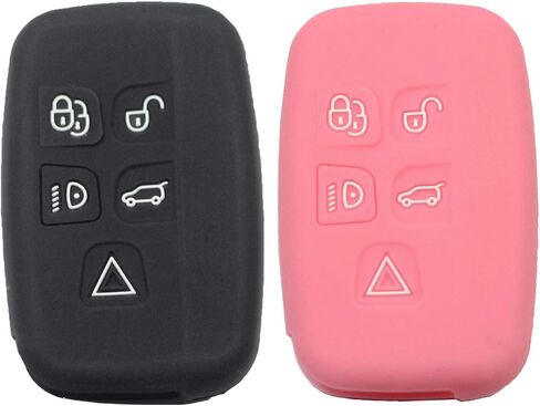قطعتان من غطاء غطاء السيليكون الذكي لمفتاح Fob متوافق مع Land Rover 2013-2014 LR2 2010-2018 LR4 2015-2018 Discovery 2011-2018 Range Rover Sport Evoque أسود وأحمر in Kuwait