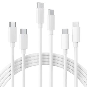 Quntis USB C to USB C Cable, 3Pack 3FT USB C Charger Cable, Type C 60W(3A) Fast Charging Cable for iPhone 15 Plus Pro Max, iPad Mini 6/ Pro 2021, MacBook Pro 2020, Samsung Galaxy S23,Switch, White