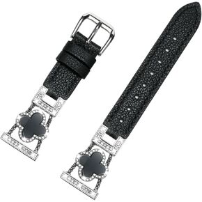Moran Leather Watch Band 18mm 20mm 22mm Quick Release Slim Leather Strap Dressy Fancy Bling Replacement Smartwatch Strap Compatible with Samsung Galaxy Watch 6/5/4/3, Garmin Watch,Fossil