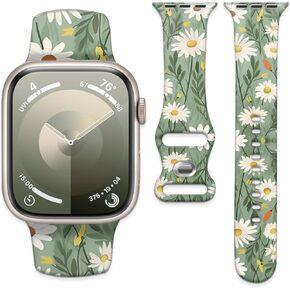 Sport Watch Band Compatible with iWatch Band 38mm 40mm 41mm Women, Soft Silicone Floral Print Sport Strap Replacement Wristbands for iWatch Series Ultra 9 8 7 6 5 4 3 2 1 SE
