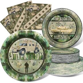 Army Party Decorations Set - 20 Packs Army Party Plates and Napkins - Disposable and Stylish Camo Party Supplies for Birthdays and Events