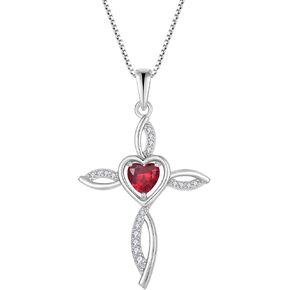 Cross Pendant 925 Sterling Silver Birthstone Infinity Loop Cross Necklace Heart-shaped Birthstone Cross in Kuwait
