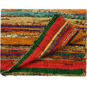 Chindi Cotton Rag Rugs 100% Eco-Friendly, 2-in-1 Reversible Multipurpose, Multicolor Hand-Woven Traditional Rugs (5ft X 3ft) for Living Room & Kitchen - Beige