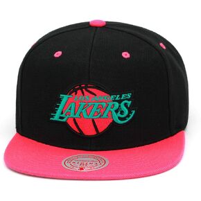 Mitchell & Ness Los Angeles Lakers Snapback Hat - BlackPinkTurquoiseSouth Beach - LA Lakers Cap for Men,Black, Pink, Turquoise,One Size