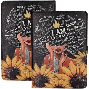 Case for Amazon Fire 7 Tablet (12th Generation Tablet, 2022 Release), Premium PU Leather Folio Stand Shell Soft TPU Back Cover, African Black Women