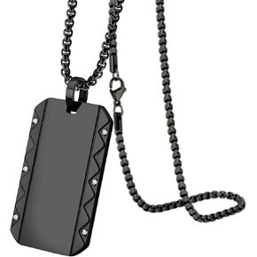 555Jewelry Stainless Steel Zigzag Patterned Dog Tag Necklace for Men with Cubic Zirconia Stones, 16-24 Inch Chain Link