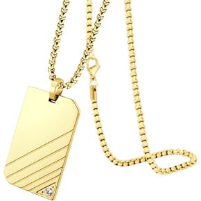 555Jewelry Stainless Steel Diagonal Patterned Dog Tag Pendant Necklace for Men and Women, 16-24 Inch Chain Link