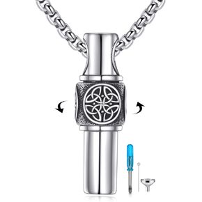 Wolf Celtic Urn Necklace for Men 925 Sterling Silver Bar Ashes Necklace for Men Women Spinner Cremation Jewelry 20+2 inch