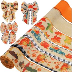 6 Rolls 30 Yards Burlap Ribbon, 2.5″W Buffalo Plaid Wired Edge Ribbon Thanksgiving Theme Craft Ribbon for Wrapping Gifts Making Wreath Bow in Kuwait