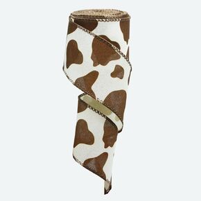 Cow Print Wired Edge Ribbon, 2.5 Inches Animal Print Ribbon, Brown and White Cow Ribbon for Farm Decor, Wreath, Gift Wrap, DIY Craft, 10 Yards(30 Feet) (Brown)
