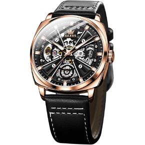 OLEVS Watch for Men Automatic Skeleton Mechanics Self Winding Luxury Stylish Leather Strap