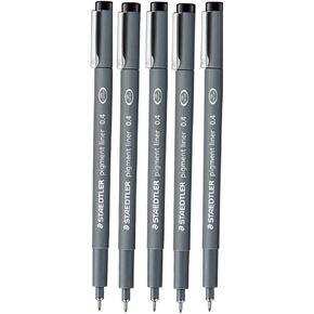 Staedtler 0.4 mm Pigment Liner Fineliner Sketching Drawing Drafting Pens Pack of 5