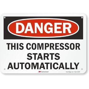 Smartsign U3-2004-RA_14X10 "Danger This Compressor Starts Automatically" Reflective Recycled Aluminum Sign, 14" x 10"