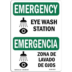OSHA Emergency Sign - Eye Wash Station Bilingual | Rigid Plastic Sign | Protect Your Business, Construction Site, Warehouse & Shop Area | Made in The USA