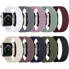 HILIMINY 10 Pack Stretchy Solo Loop Bands Compatible With Apple Watch 38mm 40mm 41mm 42mm 44mm 45mm 49mm for Men Women, Elastic Soft Nylon Sport Straps for iWatch Ultra 1 2 SE Series 8 7 6 5 4 3 2 1