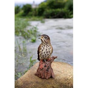 HiLine Gift Ltd. Motion Activated Singing Songbird Standing on Stump Statue,Brown