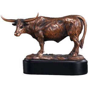 Longhorn Steer Figure Bronze Plated Statue Sculpture