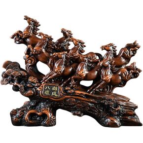 XIZHI 9.5 بوصة × 3.6 بوصة × 6.3 بوصة من الراتنج الخشبي المقلد لديكور المنزل فن النحت على الحصان 8 زخرفة حصان فنغ شوي مناسبة لسطح المكتب والمداخل وفتح الهدايا in Kuwait