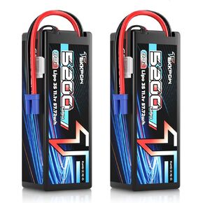3S Lipo Battery 80C 5200mAh 11.1V RC LiPo Battery with EC5 Connector Hard Case Battery for RC Car Boat Airplane Helicopter Truck Racing Models - 2 Pack