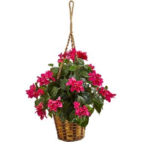 Nearly Natural Bougainvillea Flowering Artificial Plant in Hanging Basket