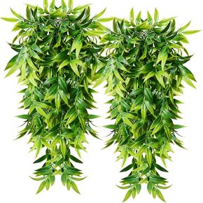 Artificial Hanging Plants 2pcs Fake Hanging Plant Faux Fake Ivy Vine Outdoor UV Resistant Plastic Plants (Ivy Plants)