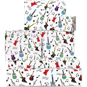 CENTRAL 23 Gift Wrap Paper - Music Guitar - Birthday Boy Wrapping Paper - (6x) Gift Wrap Sheets - For Men Women Gift Wrap Paper - Musician - Comes With Stickers