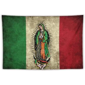 QUANQIUYING Our Lady of Guadalupe Virgin Mary Mexico Mexican Flag Tapestry Wall Art Decor Tapestry Bedroom Living Room Dorm Home Decor Wall Hanging Gift, 40 x 60 inches