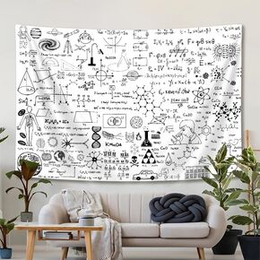 SAOLUIS Math Tapestry, Educational Tapestry For Classroom Science Formulas Tapestry, White And Black Tapestry Wall Hanging For Dorm Bedroom Living Room Home Decor 60X40 Inch