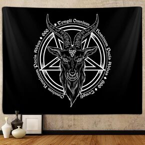 Satanic Pentagram Tapestry for Bedroom, Baphomet Statue Art Goat Head Skull Pagan Tapestries Wall Hanging for College Dorm Living Room Men Decor 60"X40", Black and Red Gothic Demon Poster Blanket